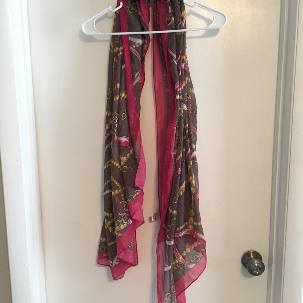 Vintage Chain Link Scarf – Brown & Pink Gold Rope Print Wrap (One Size)